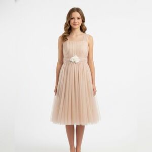 Le Pink Blush & Gold Girls Tulle Party Dress Midi sz 10/12 Easter Summer Wedding